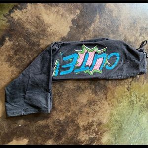 Sweatpants that say “CUTE” in comic book script:)